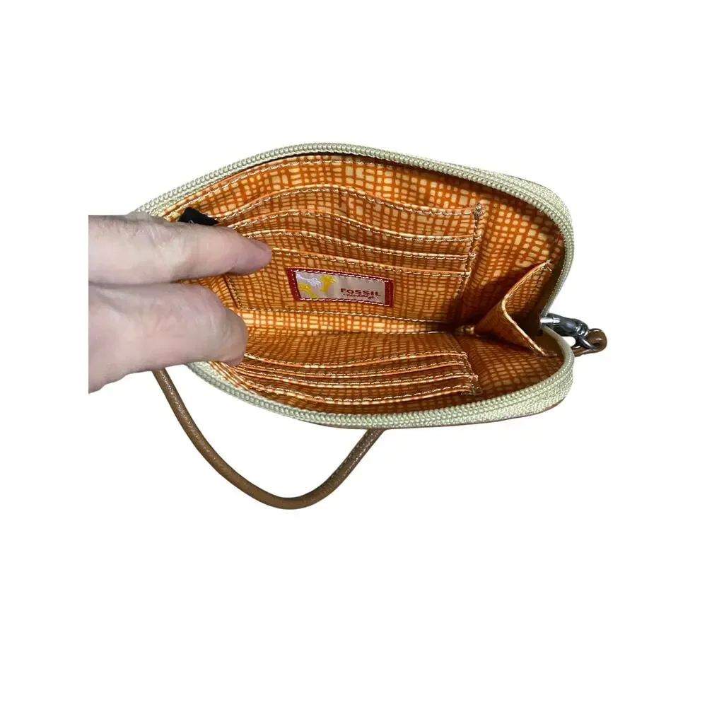 Y2K Fossil Floral Leather Trim Wristlet